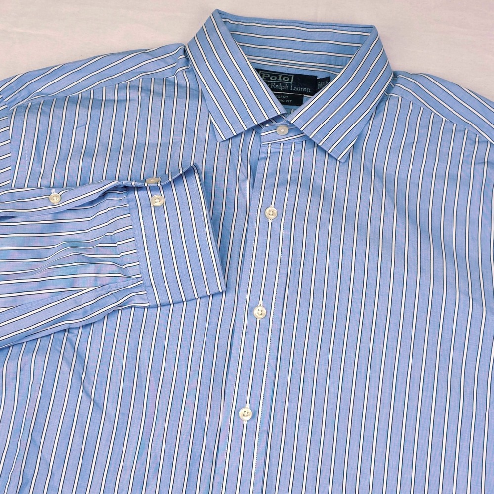 Polo‎ Ralph Lauren Shirt  Men's 17.5 36/37 Regent Classic Fit Blue White Stripe